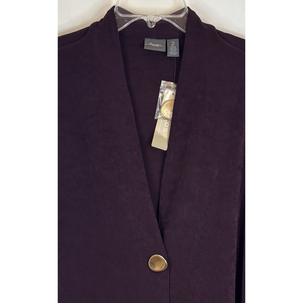 CHICO'S Travelers Dark Mulberry One Button Jacket 2 Large 12/14 Cardigan - Picture 5 of 12